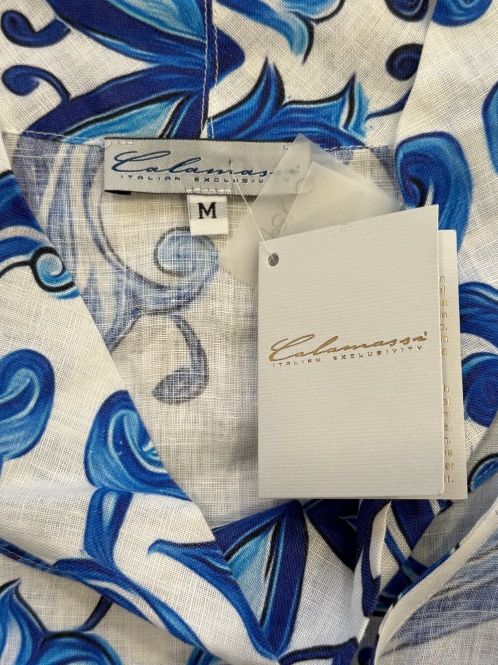 Calamassi Italy Womens Size M Dress Linen Blue White Sleeveless Cowl Neck NEW - Picture 4 of 8